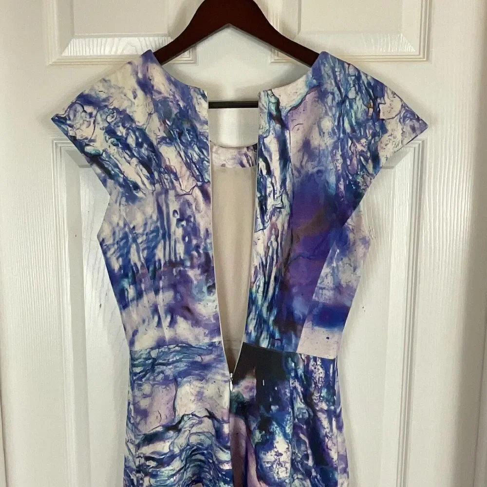 Gabriela Cadena Marbled Over Womens Dress Size 4 Cocktail Designer Cap Sleeve T1 - Picture 10 of 12